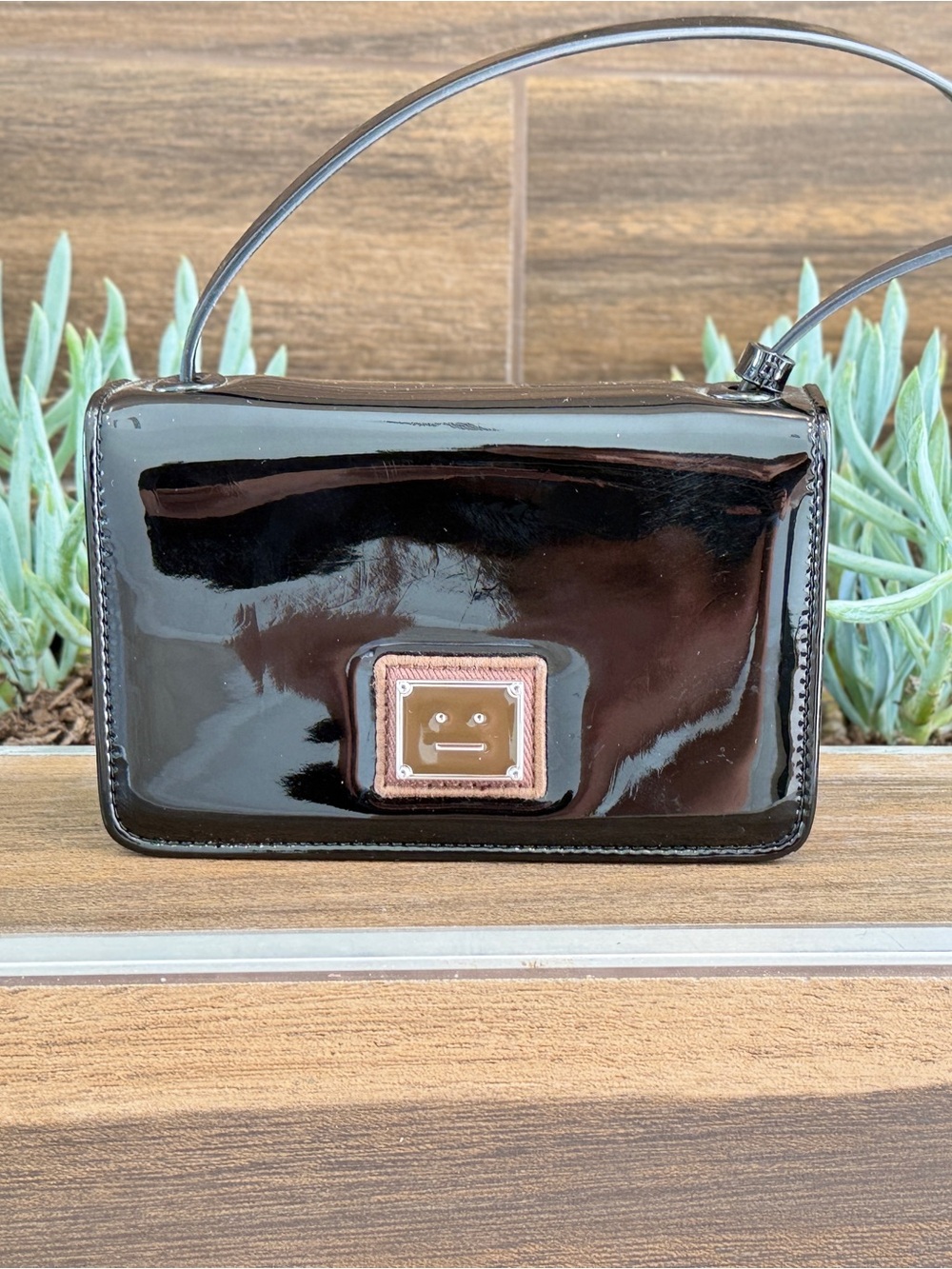 Acne Studios Face Patent Leather Mini Shoulder Crossbody Bag Black
